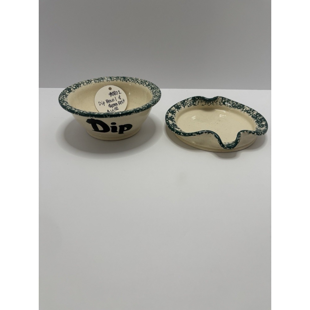 Vintage Brinker Pots Stoneware Dip Bowl and Spoon Rest Set